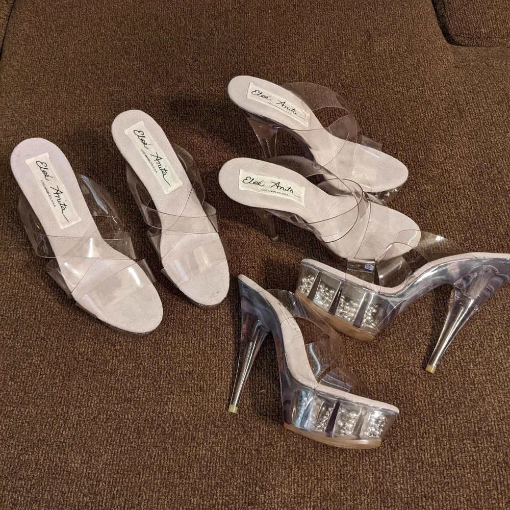💎Disco Heaven! Vintage lucite sky high heels  with silver beads By Else Anita💎